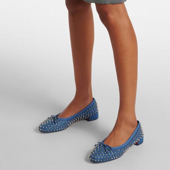 Christian Louboutin Sweetie Jane Spikes Denim Ballet Flats 40.5 NIB - Picture 2 of 7